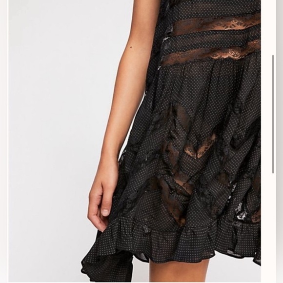 Free People Black Polka Dot‎ Voile and Lace Trapeze Mini Dress - Picture 6 of 6